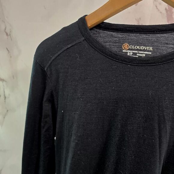 Cloudveil Shirt Mens Small Black Merino Wool Long Sleeve Baselayer Thermal - Picture 2 of 9